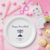 Happy Hanukkah Simple Menorah Blue Pappteller (Party)