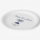 Happy Hanukkah Simple Menorah Blue Pappteller (Schrägansicht)