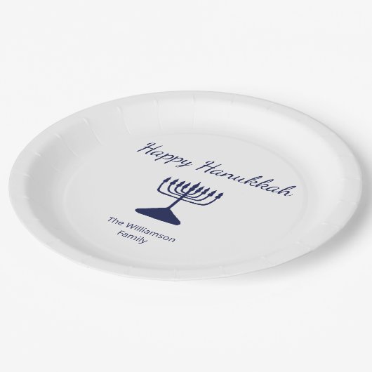 Happy Hanukkah Simple Menorah Blue Pappteller (Schrägansicht)