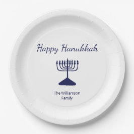Happy Hanukkah Simple Menorah Blue Pappteller