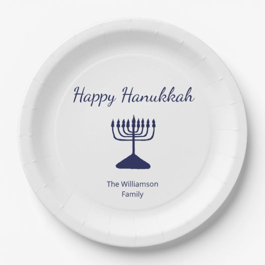 Happy Hanukkah Simple Menorah Blue Pappteller (Vorderseite)