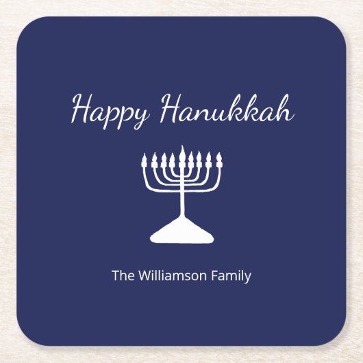 Happy Hanukkah Simple Menorah Blue Rechteckiger Pappuntersetzer (Vorderseite)