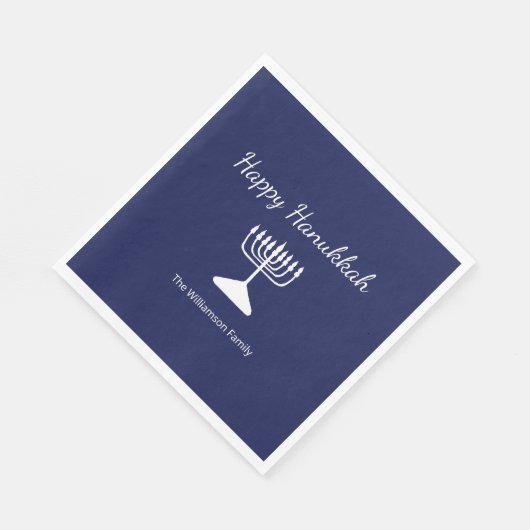Happy Hanukkah Simple Menorah Blue Serviette (Ecke)