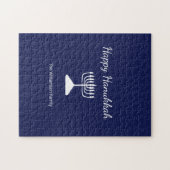 Happy Hanukkah Simple Menorah Navy Blue Puzzle (Horizontal)