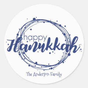 Happy Hanukkah Snow Bubbles Sticker-Geschenk-Tag Runder Aufkleber
