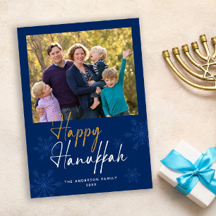 Happy Hanukkah Snowflakes Dark Blue Foto Feiertagskarte