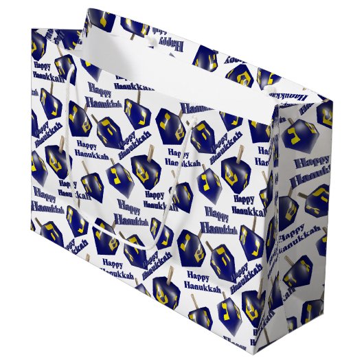 Happy Hanukkah Spinning Dreidel Große Geschenktüte (Vorderseite Schrägansicht)