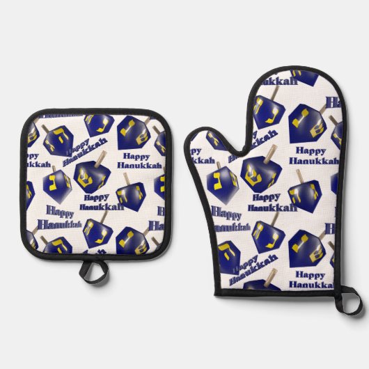 Happy Hanukkah Spinning Dreidel Ofenhandschuh & Topflappen-Set (Vorderseite)