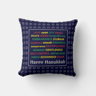 HAPPY HANUKKAH Spirituelles Obst BLAUE Kissen