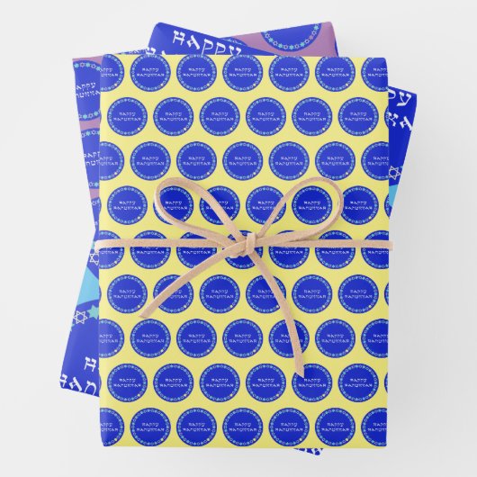 Happy Hanukkah Star Circle Wrapping Paper Sheets Geschenkpapier Set (Beispiel)