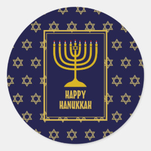 HAPPY HANUKKAH Star David BLUE Runder Aufkleber