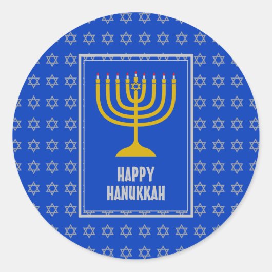 HAPPY HANUKKAH Star David LIGHT BLUE Runder Aufkleber (Vorderseite)