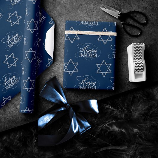 Happy Hanukkah Star der David Classic Silver Navy Geschenkpapier