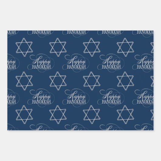 Happy Hanukkah Star der David Classic Silver Navy Geschenkpapier Set (Vorderseite)