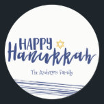 Happy Hanukkah Star des David Sticker Geschenktage<br><div class="desc">Niedlicher und stilvoller Happy Hanukkah Star des David Sticker Geschenktages ist der perfekte Ort für Ihren Urlaub. Es gibt andere Produkte,  die wir haben,  die zu diesem Design passen.</div>