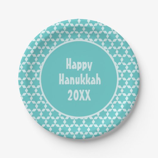 Happy Hanukkah Star Tiles Turquoise Pappteller (Vorderseite)