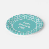 Happy Hanukkah Star Tiles Turquoise Pappteller (Schrägansicht)