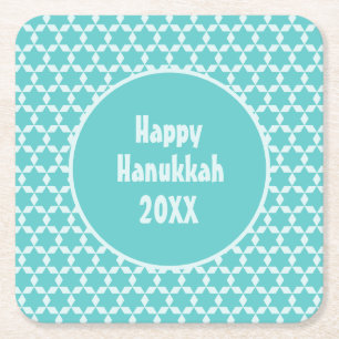 Happy Hanukkah Star Tiles Turquoise Rechteckiger Pappuntersetzer