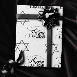 Happy Hanukkah Star von David Classic Schwarz-weiß Geschenkpapier