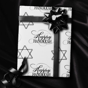 Happy Hanukkah Star von David Classic Schwarz-weiß Geschenkpapier