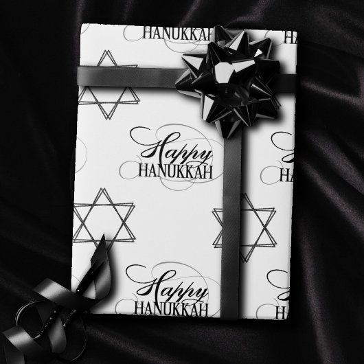 Happy Hanukkah Star von David Classic Schwarz-weiß Geschenkpapier