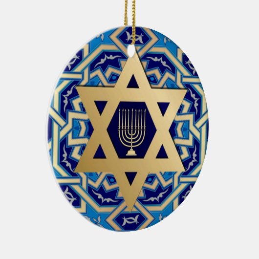 Happy Hanukkah. Star von David Custom Year Keramik Ornament (Rechts)
