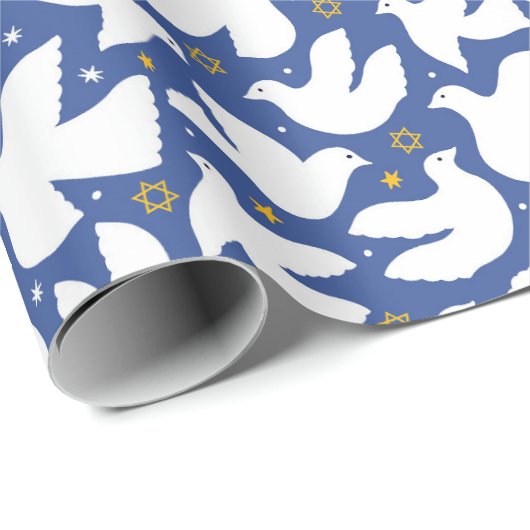 Happy Hanukkah Star von David Dove White Blue Geschenkpapier (Rolleneckpunkt)