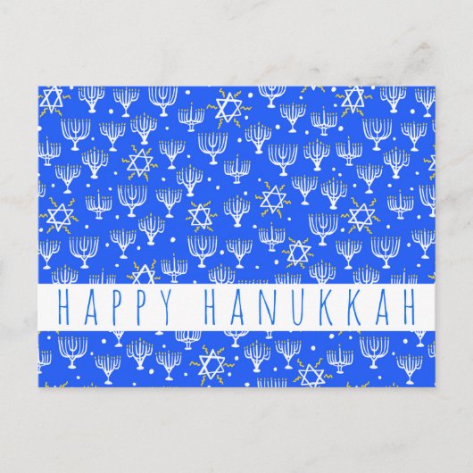 Happy Hanukkah Star von David Menorah Blue CUSTOM Postkarte (Vorderseite)