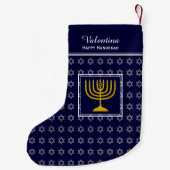 HAPPY HANUKKAH Star von David Menorah DARK BLUE Kleiner Weihnachtsstrumpf (Rückseite)