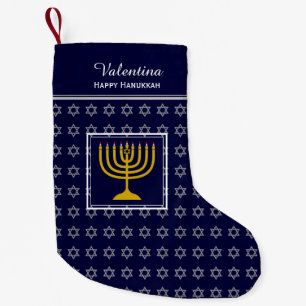 HAPPY HANUKKAH Star von David Menorah DARK BLUE Kleiner Weihnachtsstrumpf