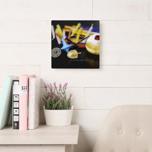 Happy Hanukkah Star von David menorah Dreidel Slip Quadratische Wanduhr (Lesesaal)