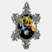 Happy Hanukkah Star von David menorah Dreidel Slip Schneeflocken Zinn-Ornament (Links)