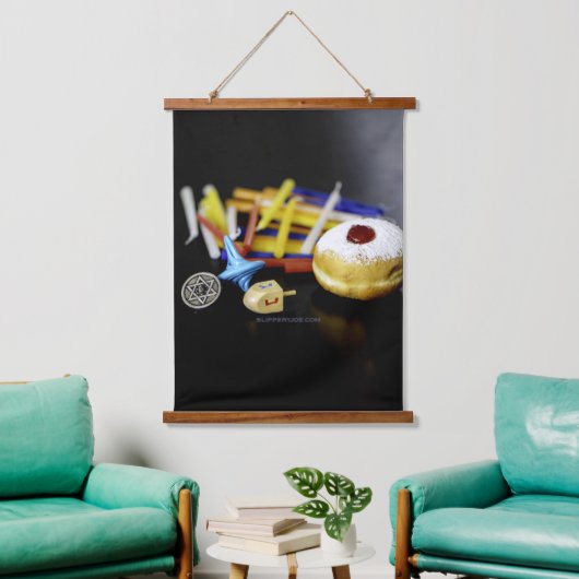 Happy Hanukkah Star von David menorah Dreidel Slip Wandteppich Mit Holzrahmen (Wohnzimmer)