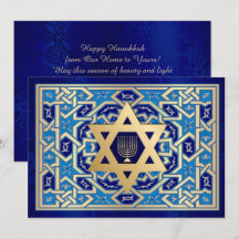 Happy Hanukkah. Star von David und Menorah Cards