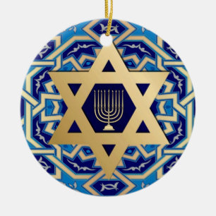 Happy Hanukkah! Star von David und Menorah Design Keramik Ornament