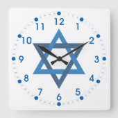 Happy Hanukkah Star von David White Blue Quadratische Wanduhr (Vorderseite)