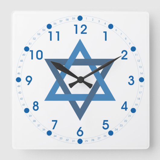Happy Hanukkah Star von David White Blue Quadratische Wanduhr (Vorderseite)