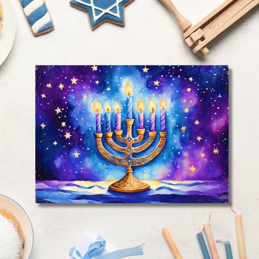 Happy Hanukkah Starry Menorah Karte