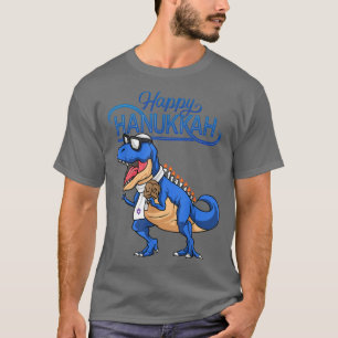 Happy Hanukkah T-Rex Dinosaur Boys Men Menora Hanu T-Shirt