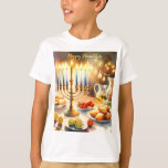 Happy Hanukkah T-Shirt<br><div class="desc">Hanukkah Aquarellbild. Ein wunderschön gestaltetes Set für eine festliche Feier mit einer traditionellen Menorah mit Kerzen. Das weiche,  warme Licht,  die Dekoration der Ferien verleiht dem Ganzen eine Touch Beifall. Warme Lichter schaffen eine gemütliche und einladende Atmosphäre.</div>