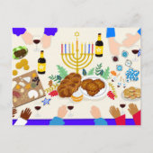 Happy Hanukkah Table with Menorah, Food & Family Postkarte (Vorderseite)