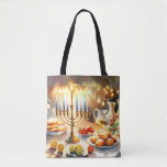 Happy Hanukkah Tasche<br><div class="desc">Hanukkah Aquarellbild. Ein wunderschön gestaltetes Set für eine festliche Feier mit einer traditionellen Menorah mit Kerzen. Das weiche,  warme Licht,  die Dekoration der Ferien verleiht dem Ganzen eine Touch Beifall. Warme Lichter schaffen eine gemütliche und einladende Atmosphäre.</div>