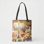 Happy Hanukkah Tasche<br><div class="desc">Hanukkah Aquarellbild. Ein wunderschön gestaltetes Set für eine festliche Feier mit einer traditionellen Menorah mit Kerzen. Das weiche,  warme Licht,  die Dekoration der Ferien verleiht dem Ganzen eine Touch Beifall. Warme Lichter schaffen eine gemütliche und einladende Atmosphäre.</div>