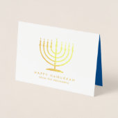 Happy Hanukkah Techelet Blue Simple Modern Menorah Folienkarte (Vorderseite)