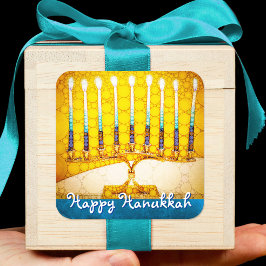 Happy Hanukkah Trendy Künstlerisch Yellow Gold Men Quadratischer Aufkleber