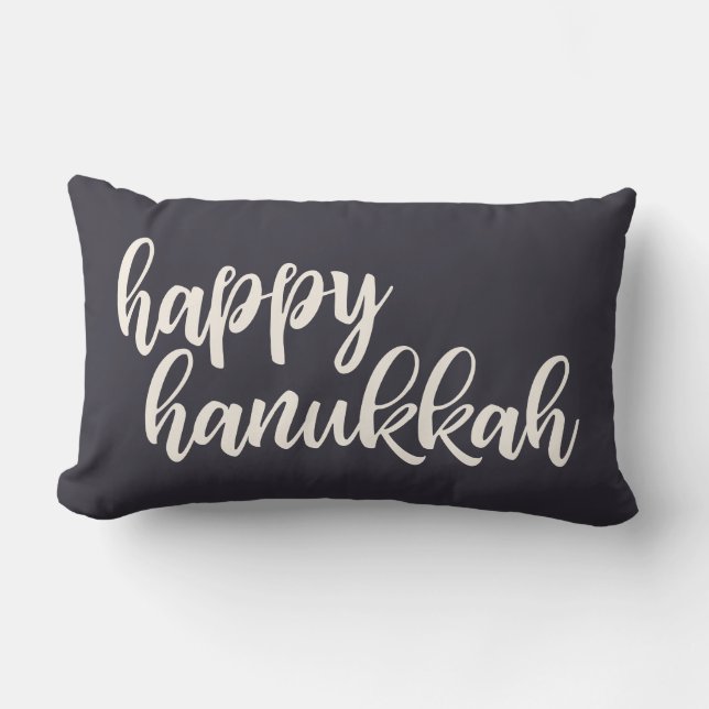 Happy Hanukkah Trendy Script Lettering Navy Blue Lendenkissen (Vorderseite)
