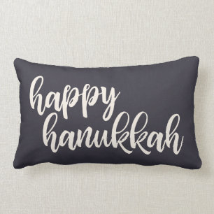 Happy Hanukkah Trendy Script Lettering Navy Blue Lendenkissen