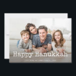 Happy Hanukkah Typewriter | Text und Foto Feiertagskarte<br><div class="desc">This simple and sweet Hanukkah card feys your own foto across the front,  along with the words "Happy Hanukkah" in vintage white typewriter text and a spot to personalize as you wish. The back feys a dark,  navy blue color.</div>