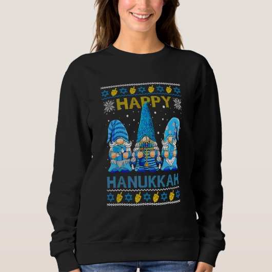 Happy Hanukkah Ugly Christmas Gnome Gnomies Menora Sweatshirt (Vorderseite)