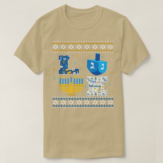 Happy Hanukkah Ugly Christmas Menorah Dreidel T-Shirt (Design vorne)